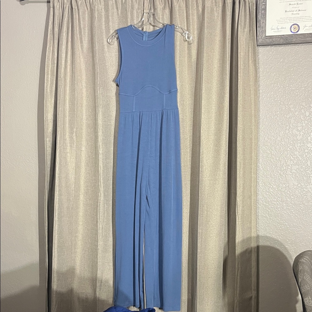 Cider Classic Blue Sleeveless Jumpsuit